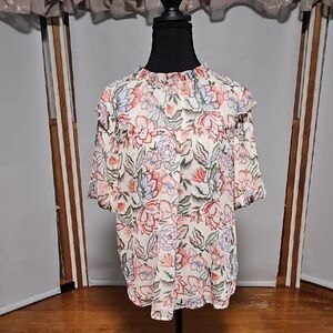 LOFT Pink and Green Blouse Top